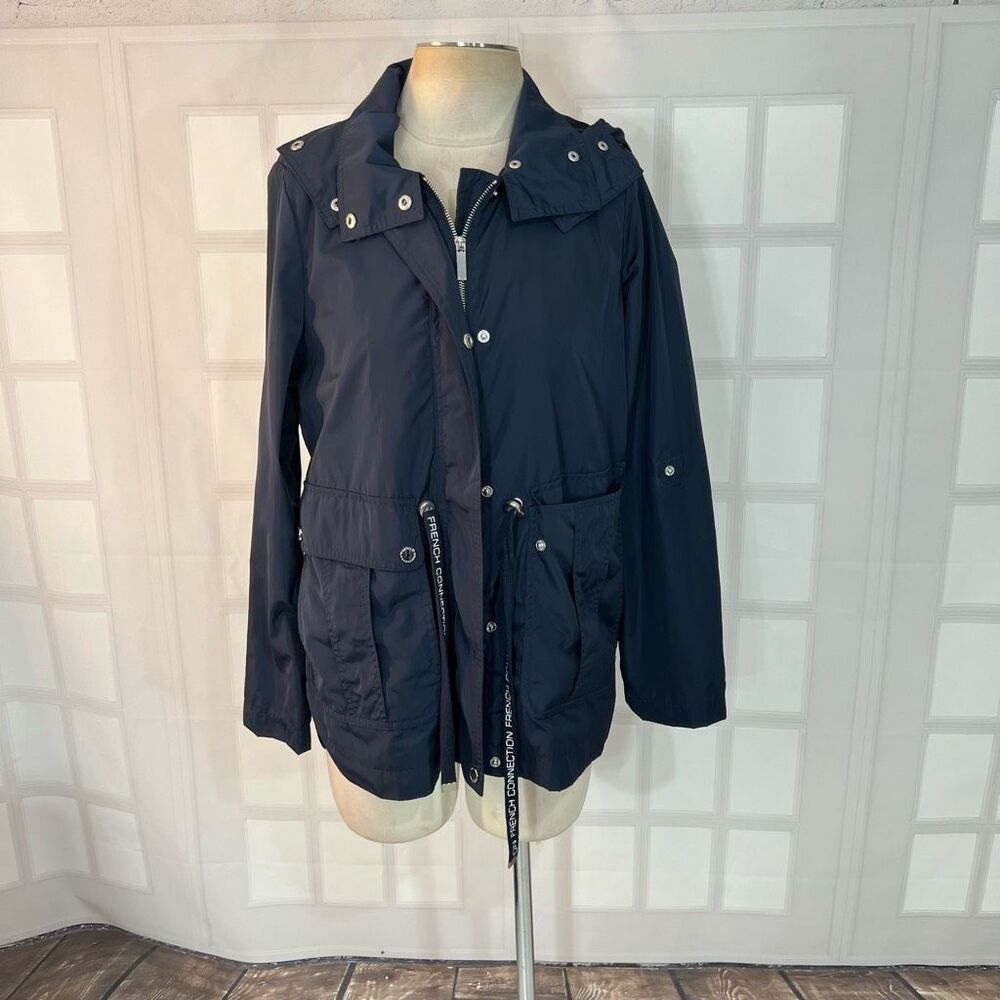 French Connection Navy Hooded Lightweight Water Resistant Fall Jacket Size XS